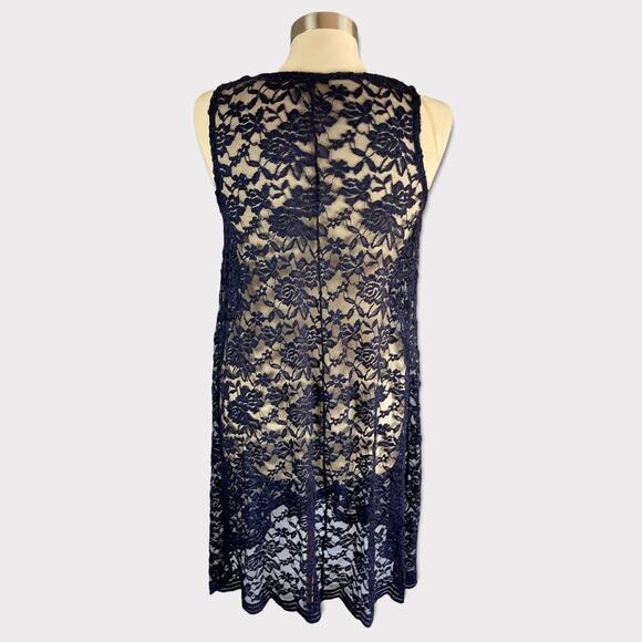 Massini Womens Medium Navy Blue Lace Sleeveless Dress Swim Cover Up - Picture 2 of 9
